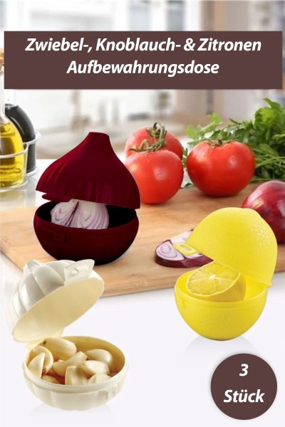 She Berrak 3-teiliges Gemüse- und Obst-Saver-Set – Zwiebel, Knoblauch & Zitrone Aufbewahrungsbehälte