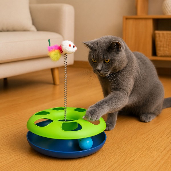 Katzenspielzeug Ballbahn Feder Maus interaktiv Spielzeug Katze Kreis