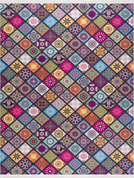Bunter Vintage Teppich Oriental Mosaik – Wohnzimmer Teppich für Innen & Außen
