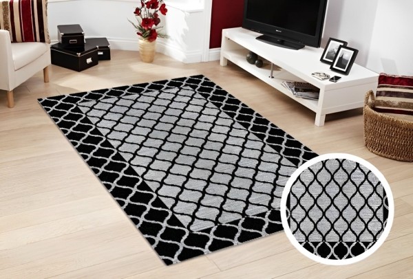 Dinarsu Waschbarer Teppich 1123-Black 4mm 6x Größen Läufer Schwarz