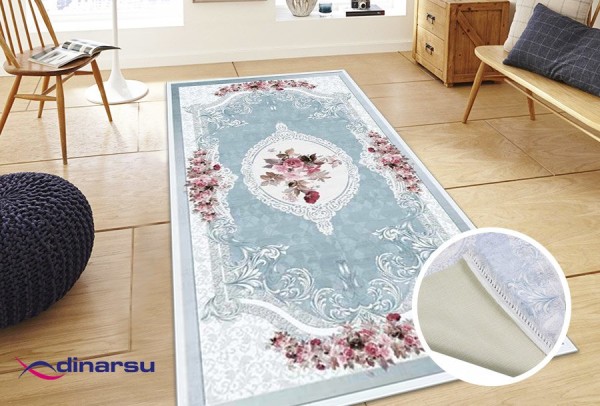 Dinarsu Waschbarer Teppich 1055-Blue 4mm 6x Größen Läufer Blau