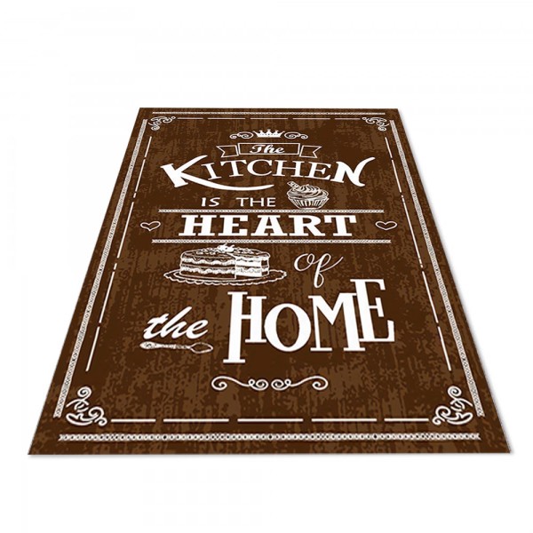 Jungengel Textilien Waschbarer Teppich Kitchen Heart Braun Weiß Küchenteppich Flach