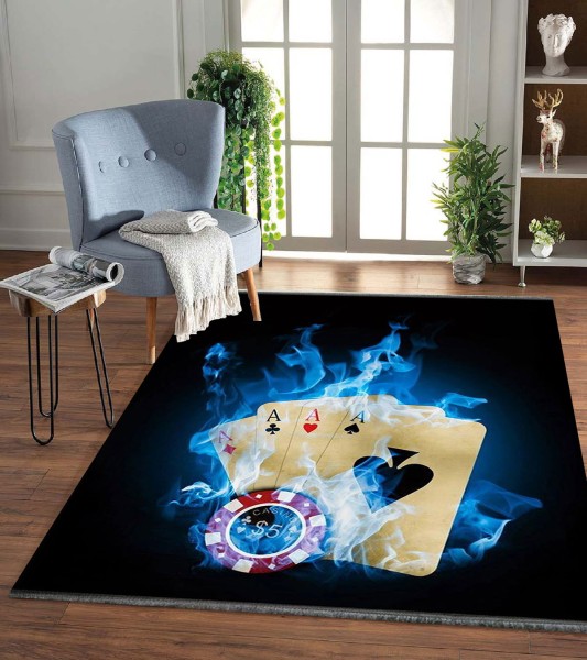 Jungengel Textilien Waschbarer Teppich Poker Play Ass Design Flach Läufer 12x Größen Matte
