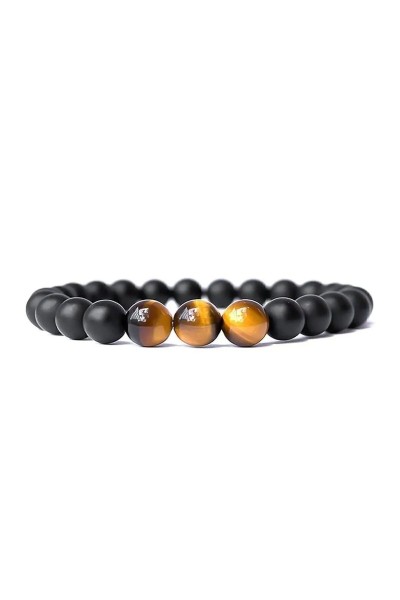 Unisex Armband aus Tigerauge & Mattem Onyx – Naturstein, elastisch & stilvoll