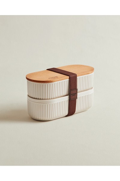 Madame Coco Magou 2er-Set Lunchbox mit Holzdeckel – 2×500 ml versiegelte Vorratsbehälter